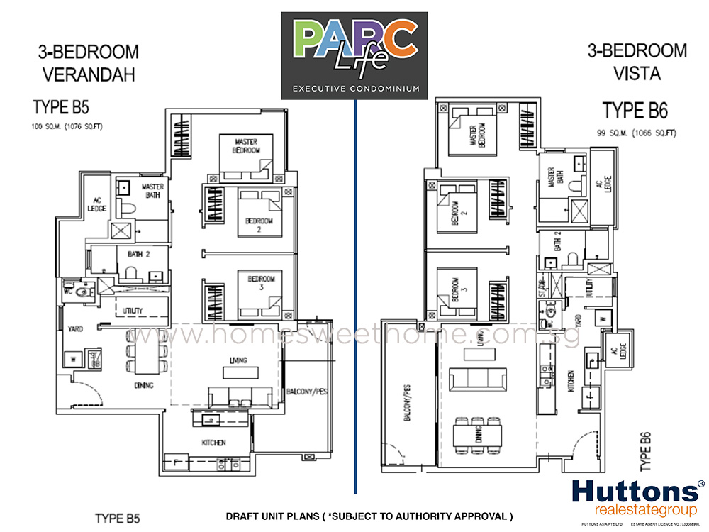 Parc Life EC Floor Plan - 3 Bedrooms Verandah and Vista