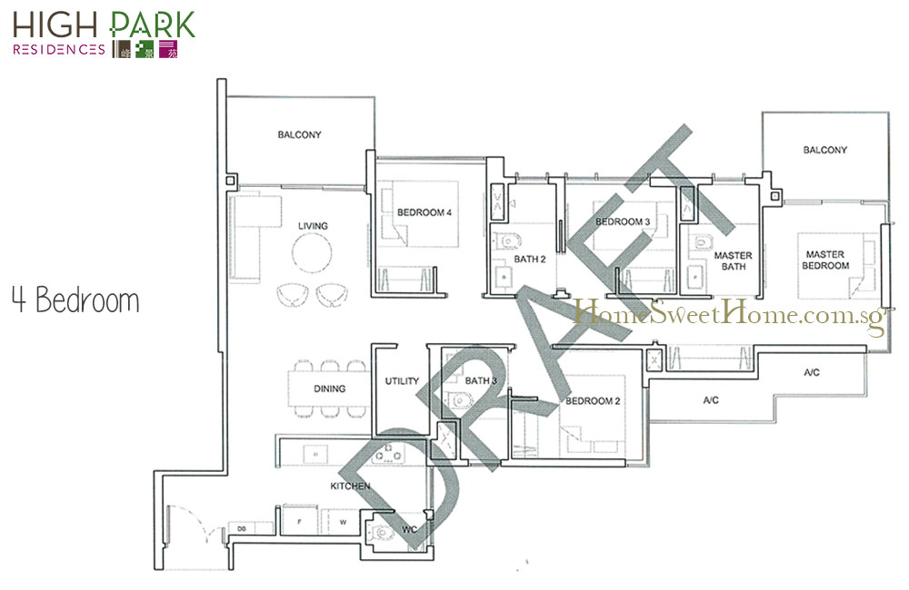 High Park Residences - 4 Bedroom, 4 Br Dual Key (DK),  Good Rental Yield - Floor Plan Unit Layout