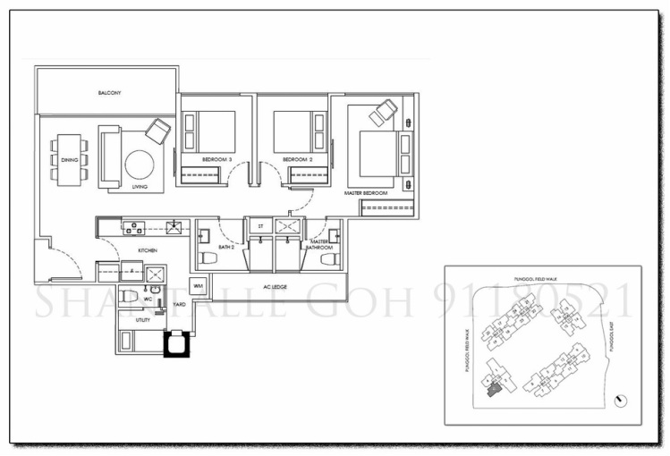 3 Bedroom Floor Plan Unit Layout - Waterwoods EC