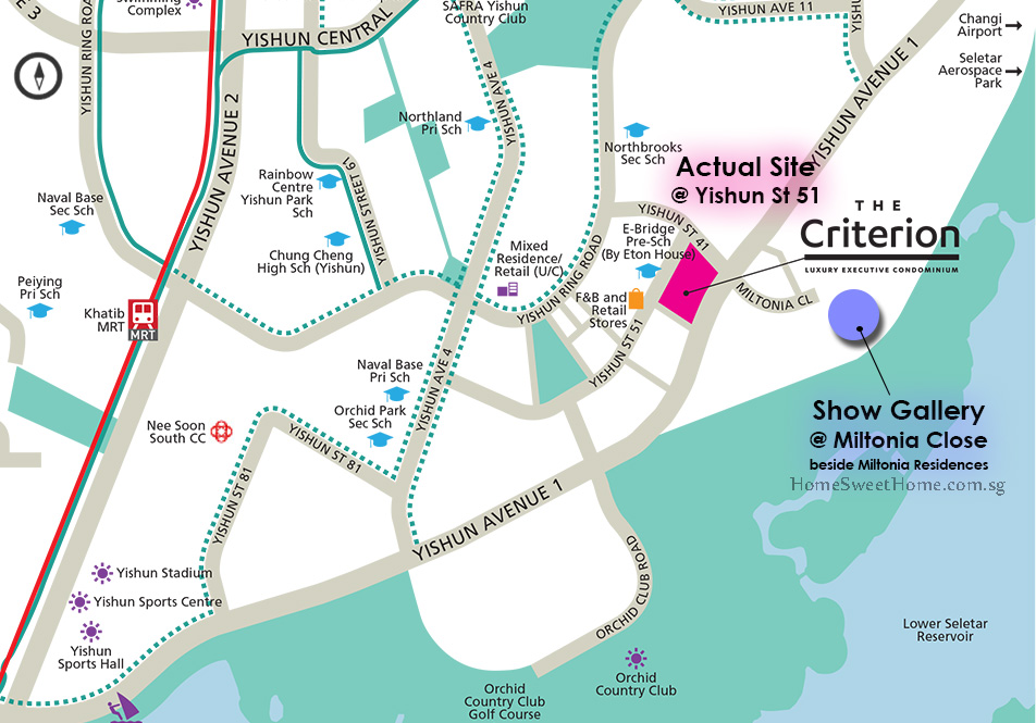 The Criterion EC Location Map @ Yishun, Showflat Location: Miltonia Close, beside Miltonia Residences. Sembawang, Khatib MRT, Yishun MRT