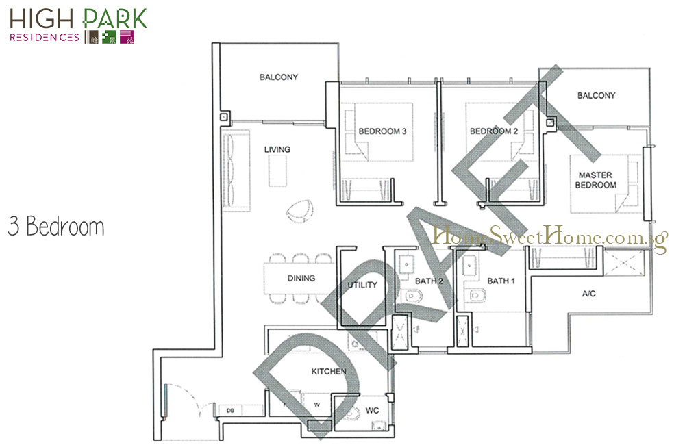 High Park Residences - 3 Classic, Deluxe Bedroom / Br, Floor Plan