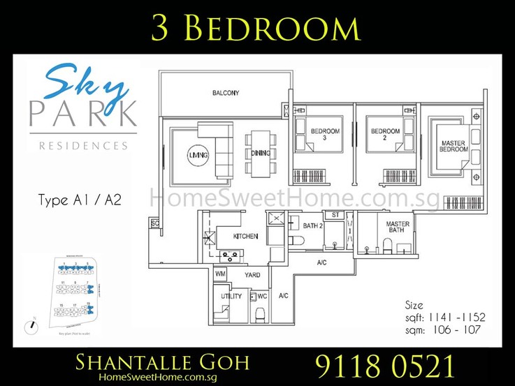 SkyPark Residence - 3 Bedroom Floor Plan
