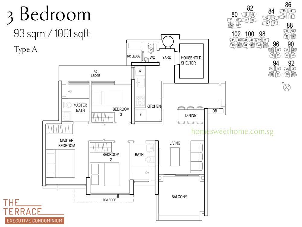 The Terrace EC Floor Plan - 3 Bedroom Compact Type A 93 sqm / 1001 sqft