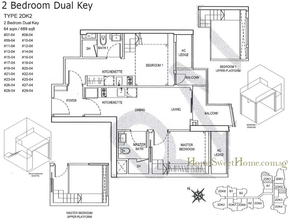 New Launch Mixed Development Residential Apartments Floor Plan - 2 Bedroom DK 64 sqm