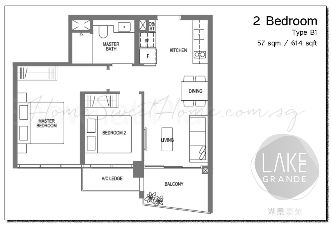 Lake Grande Condo Floor Plan - 2 Bedroom (Showflat model)
