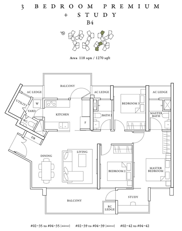 Saint Patrick's Floor Plans 3 Bedroom + Study 1270 sqft Layout