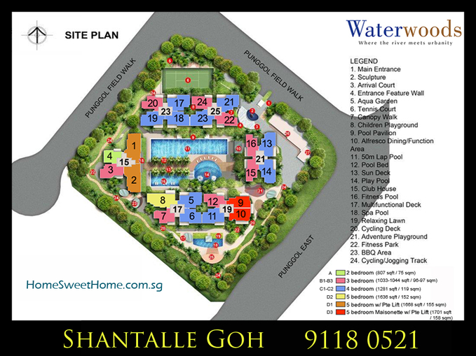 Waterwoods EC Site Plan Facing, Pool View, Flo Residences View, HDB View, LRT Track, Greenery, Forest, River View, Future International School Overlook Roof, Highest Floor / storey Available, Discounts