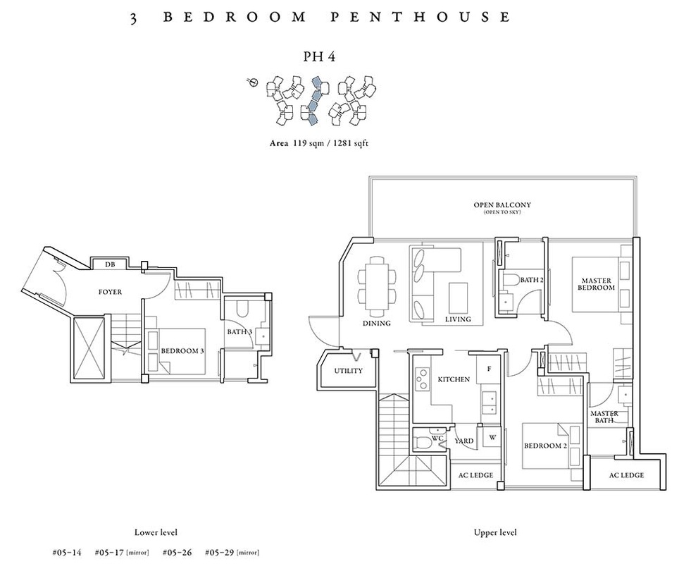 St Patrick Floor Plans 3 Bedroom + Study 1281 sqft Facing, Price, Size