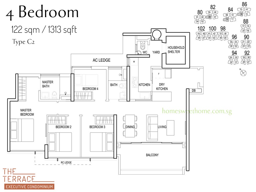 The Terrace EC Floor Plan - 4 Bedroom C2 - Size 122 sqm / 1313 sqft