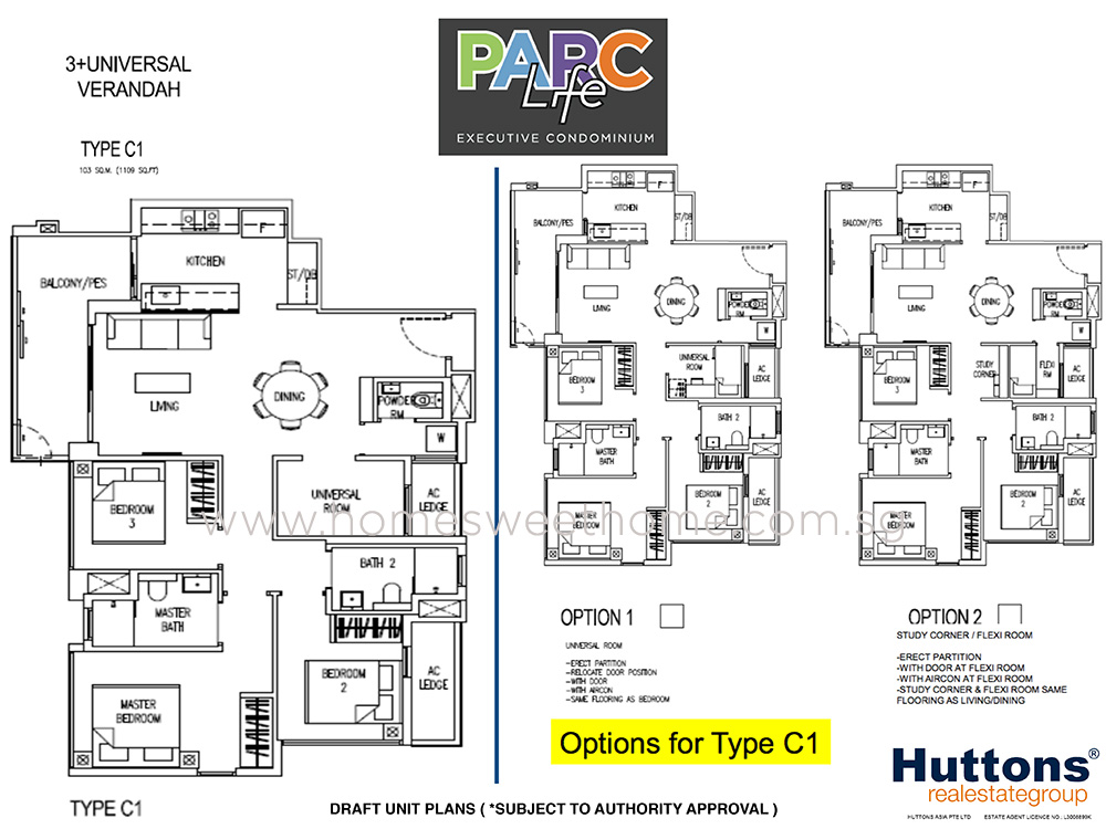 Parc Life EC Floor Plan - 3 Bedroom + Universal Room