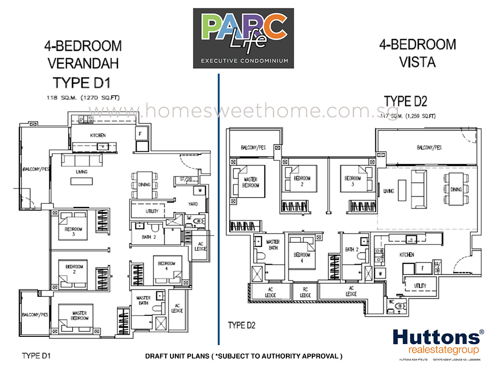 Parc Life EC Floor Plan - 4 Bedrooms Verandah and Vista Types