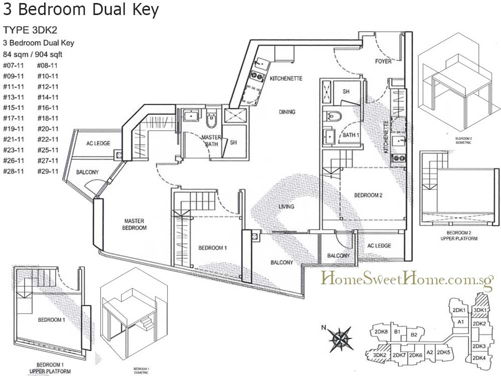 Condo New Launch Floor Plans - 3 Bedroom Dual Key 904 sqft