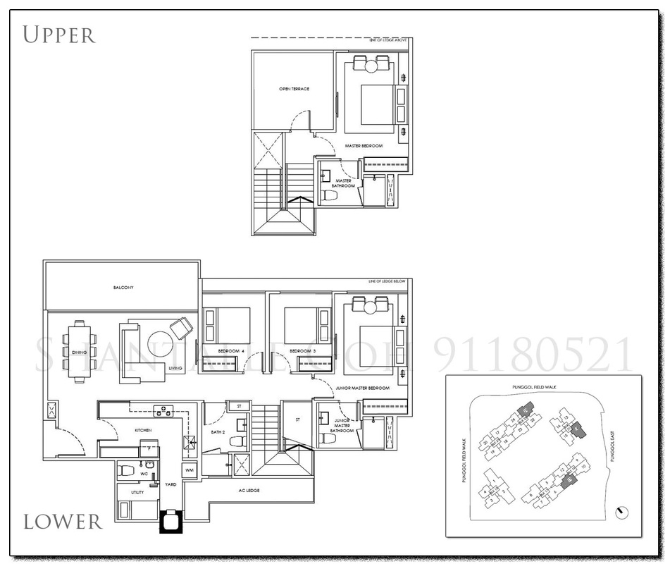4 Bedroom Floor Plan Duplex Penthouse - Waterwoods EC | Developer's Sales | Desmond Tan (65) 92302153 / (65) 96689996